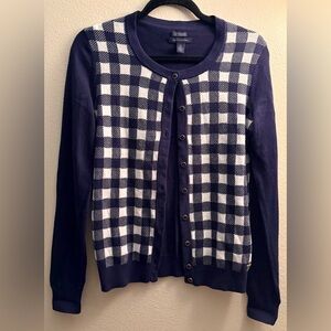 Tommy Hilfiger Women’s Preppy Navy and White Plaid Cardigan - 100% Cotton